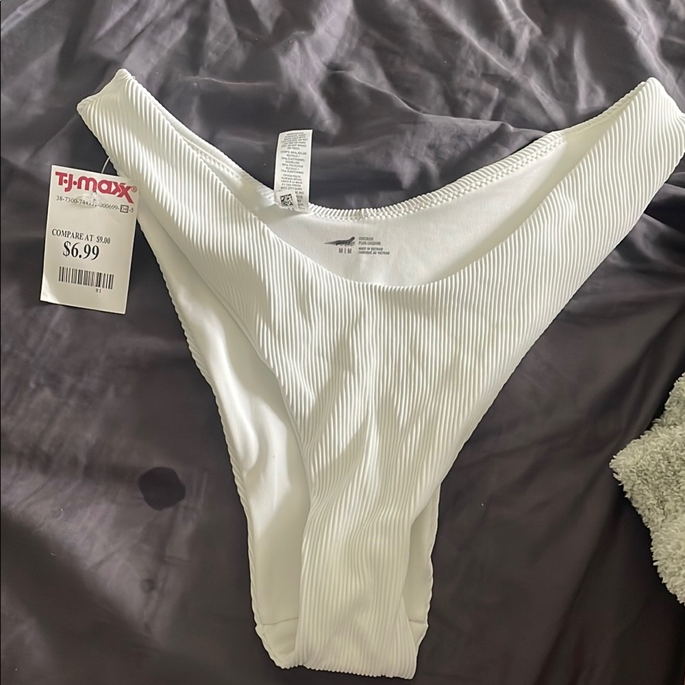 Aerie White Ribbed Swim Bottom